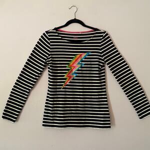 Boden Black White Stripe Colorful Lightning Bolt Long Sleeve Shirt Women size 4